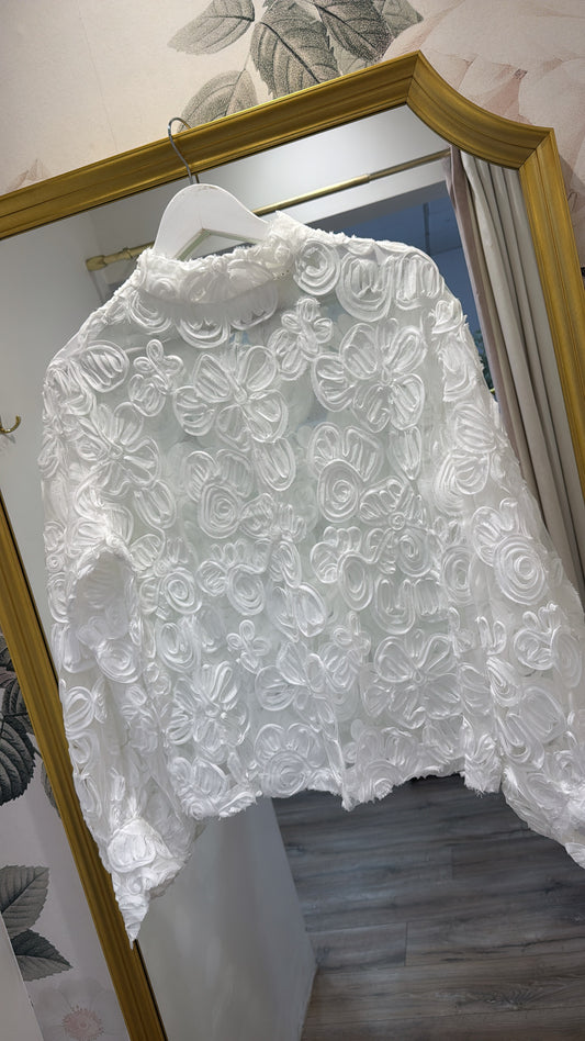 PALOMA white 3D floral high neck top