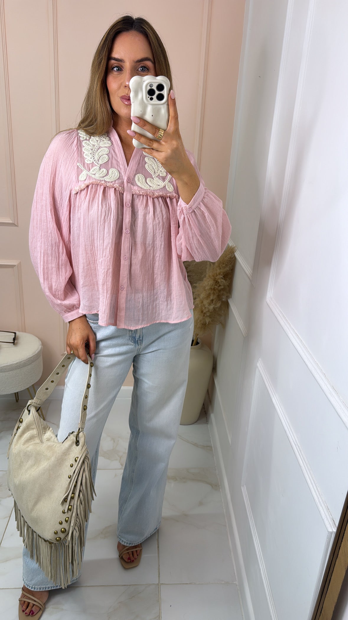 PENELOPE pink embroidered linen blouse