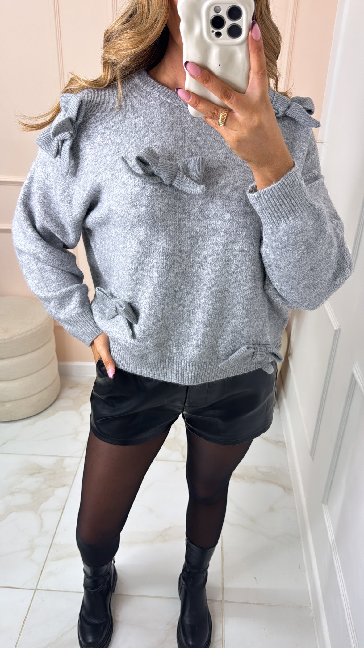 LACEY grey bow detail jumper