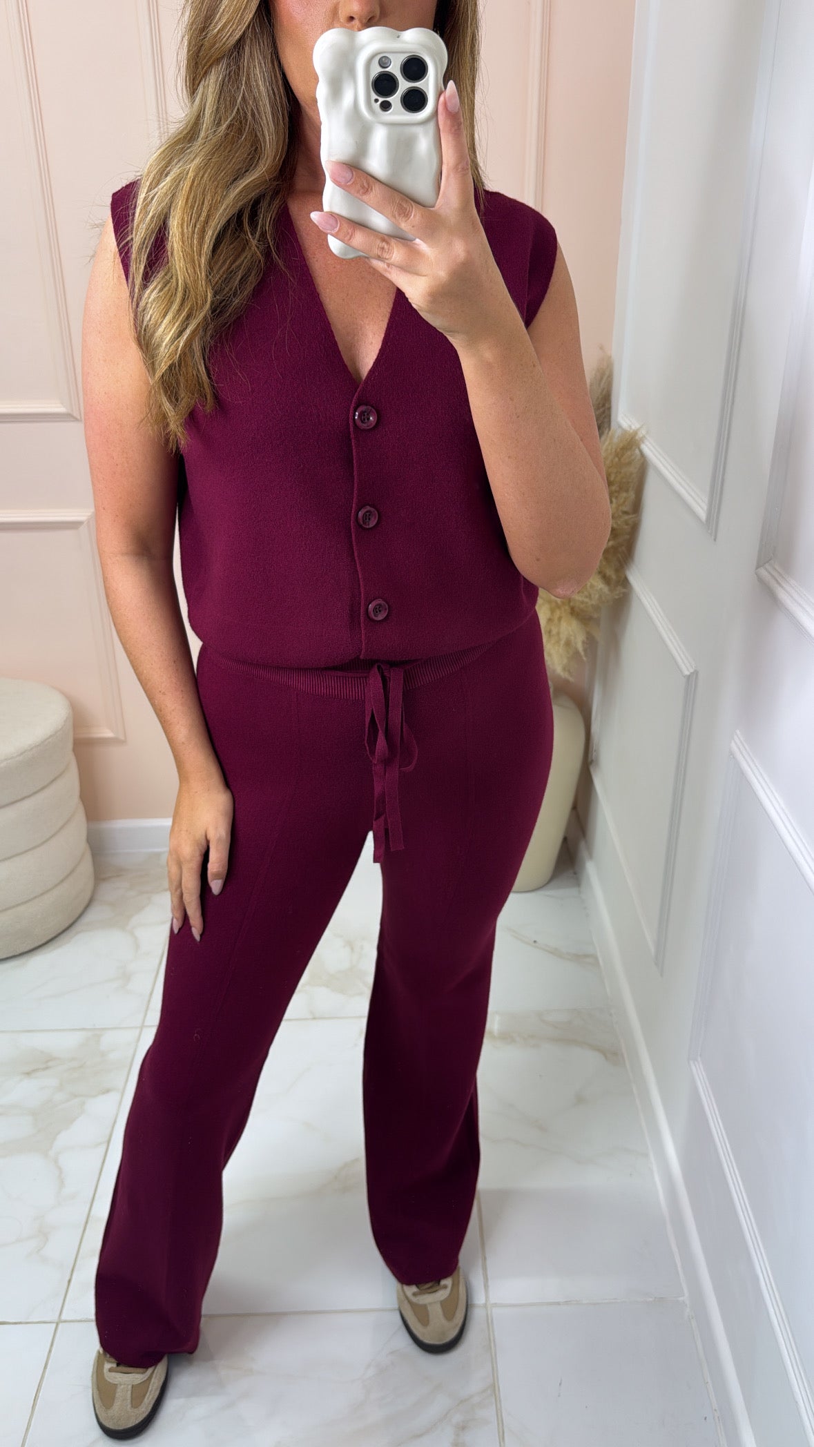 SOPHIA burgundy button fine knit lounge set