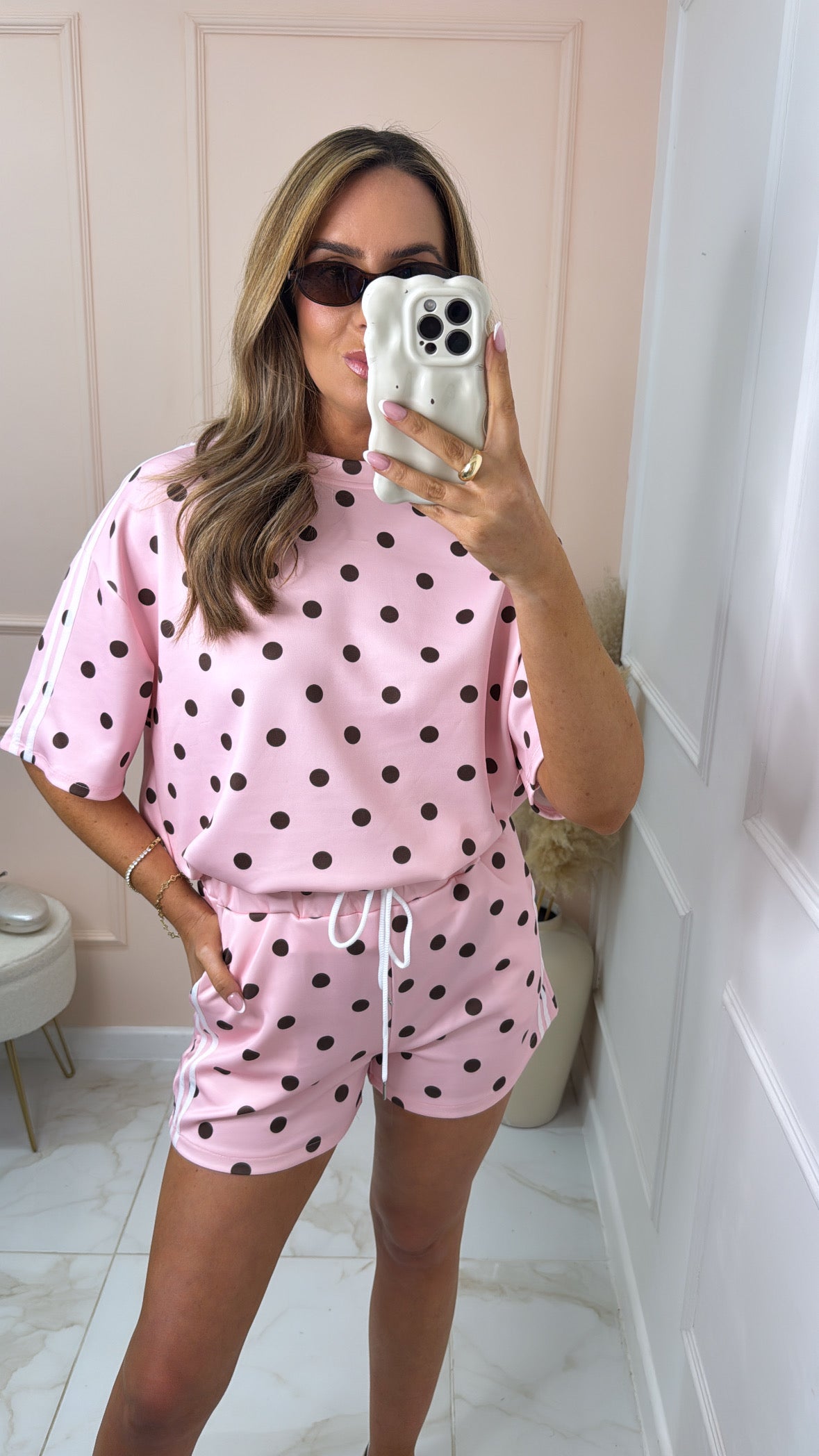 CICI pink polka dot short set