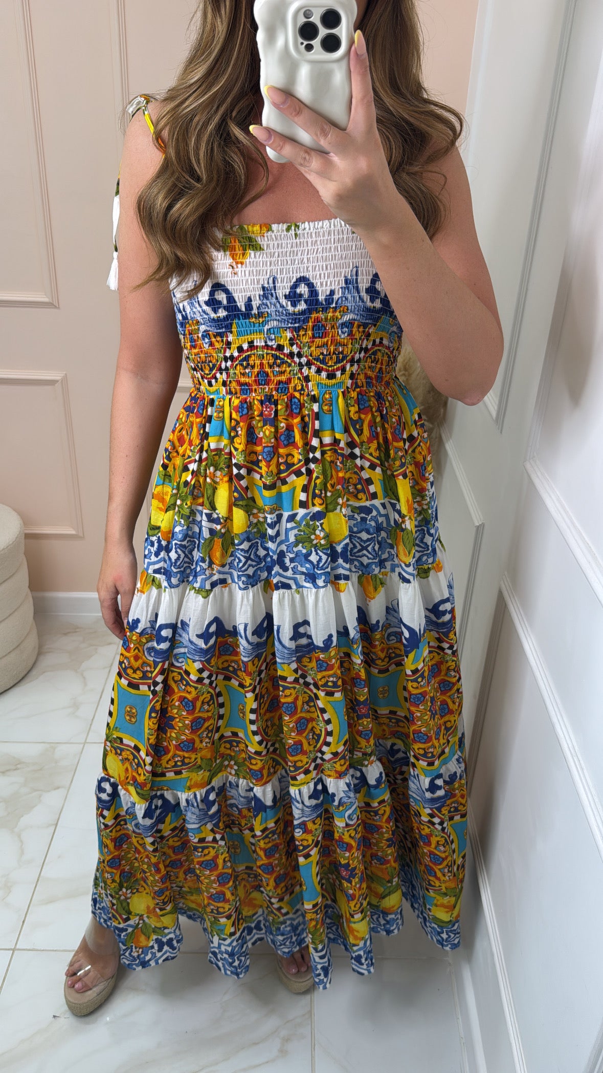 CARMEN lemon print tiered dress