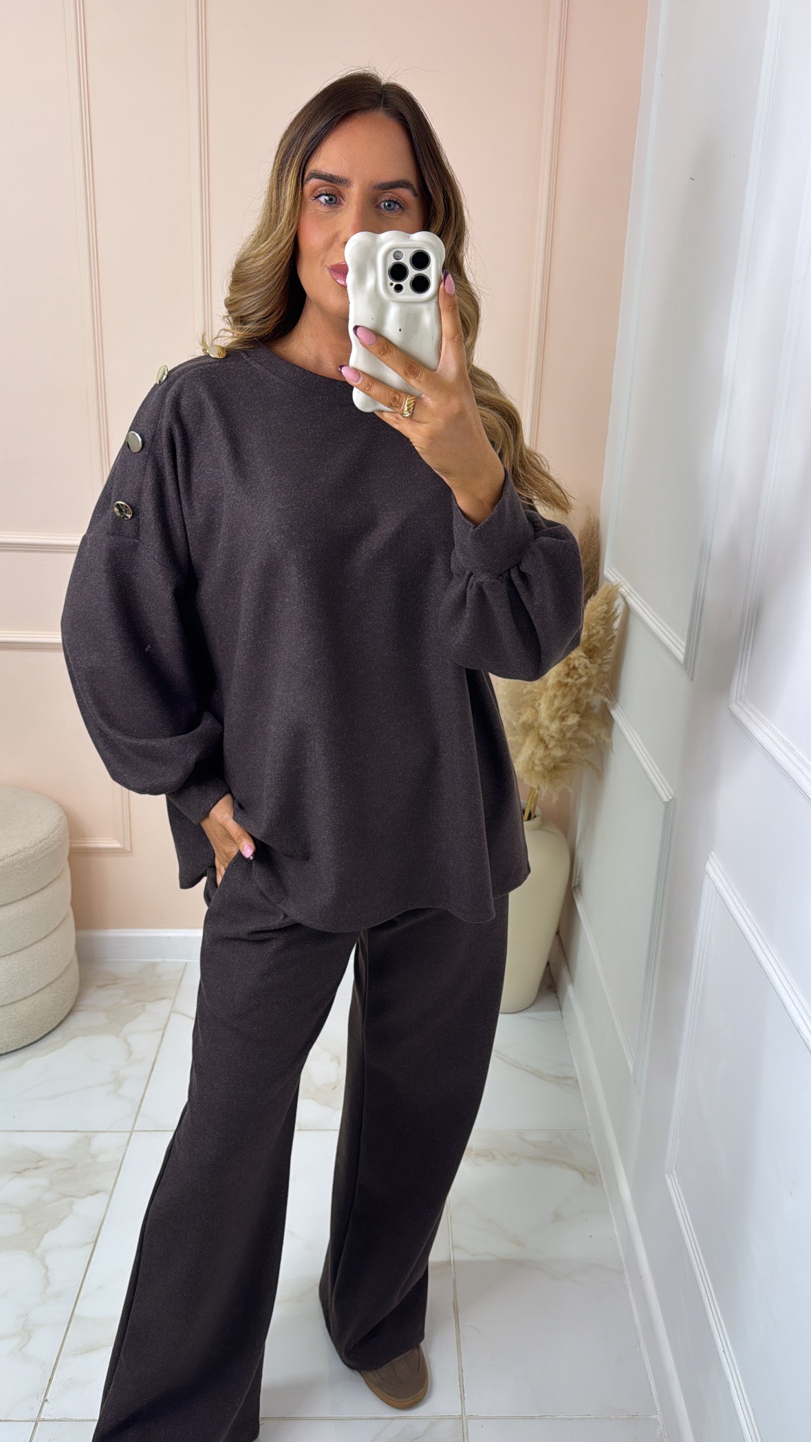 PENNY brown gold button detail lounge set