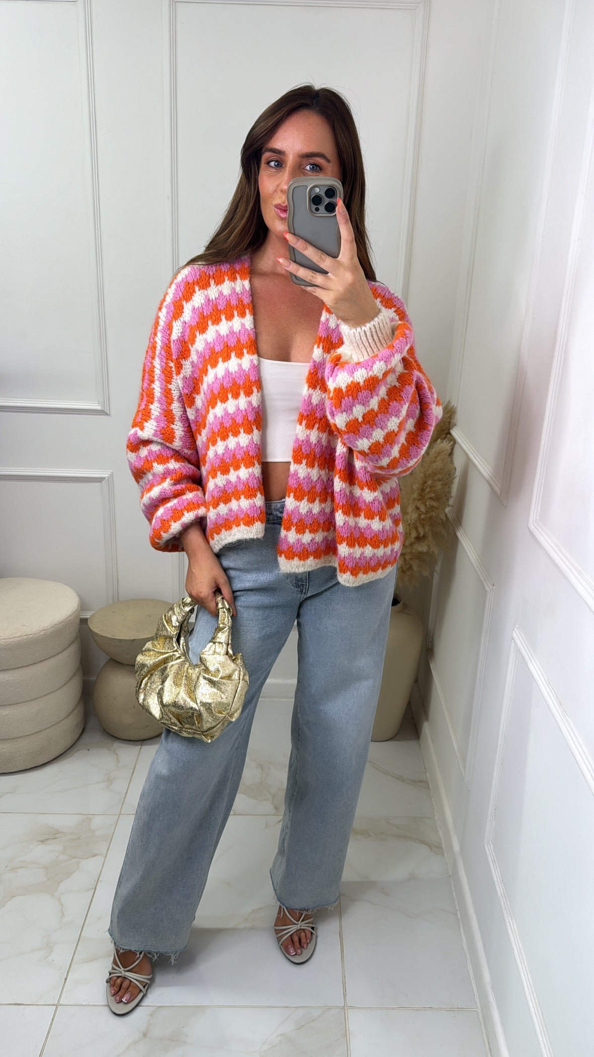 LUCY orange & pink chunky knit cardigan