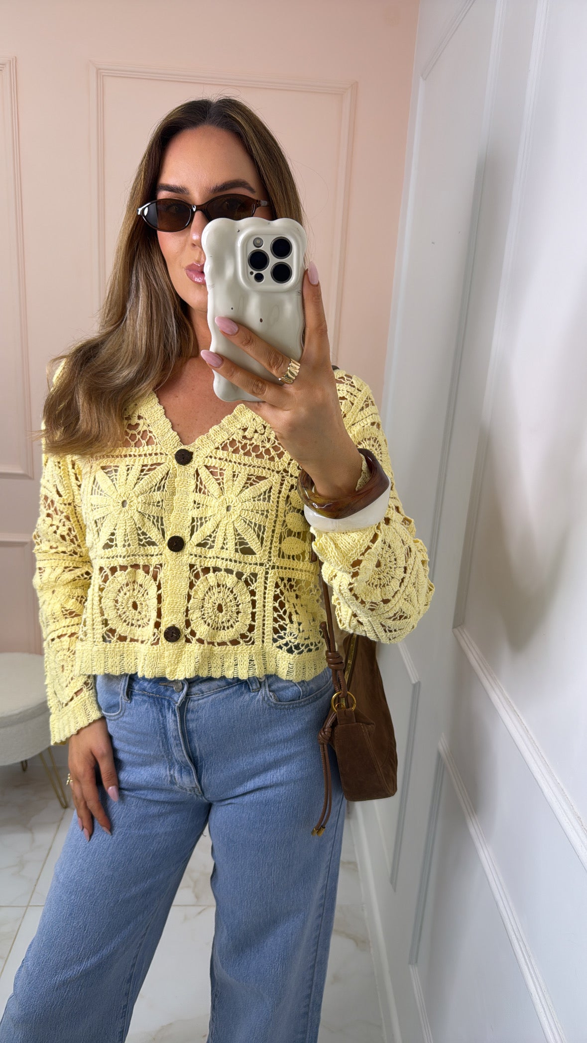 LARA lemon crochet cardigan
