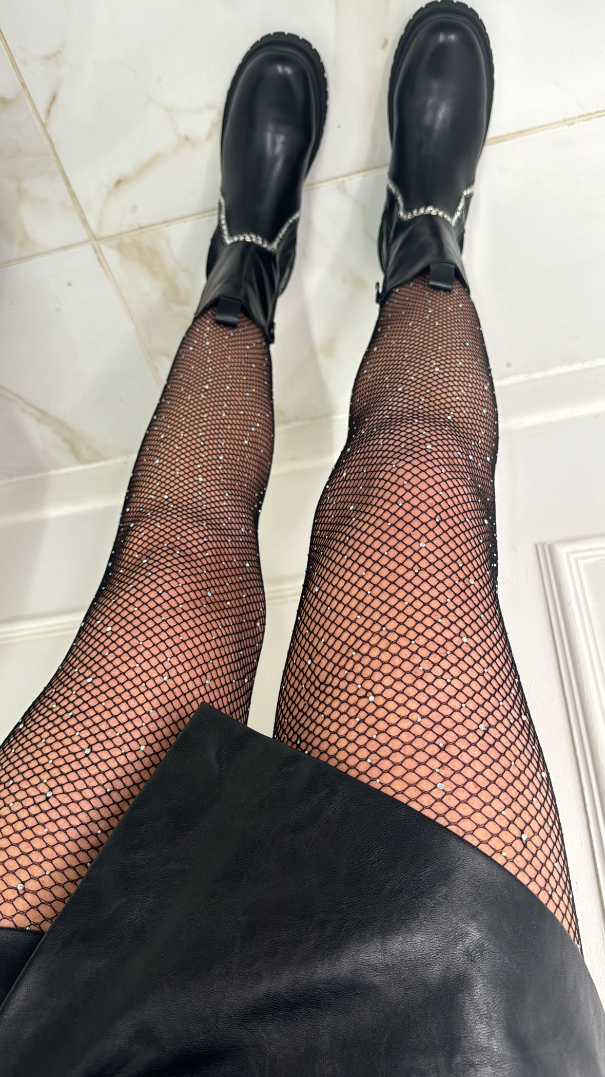 CARMEL black diamante fishnet tights