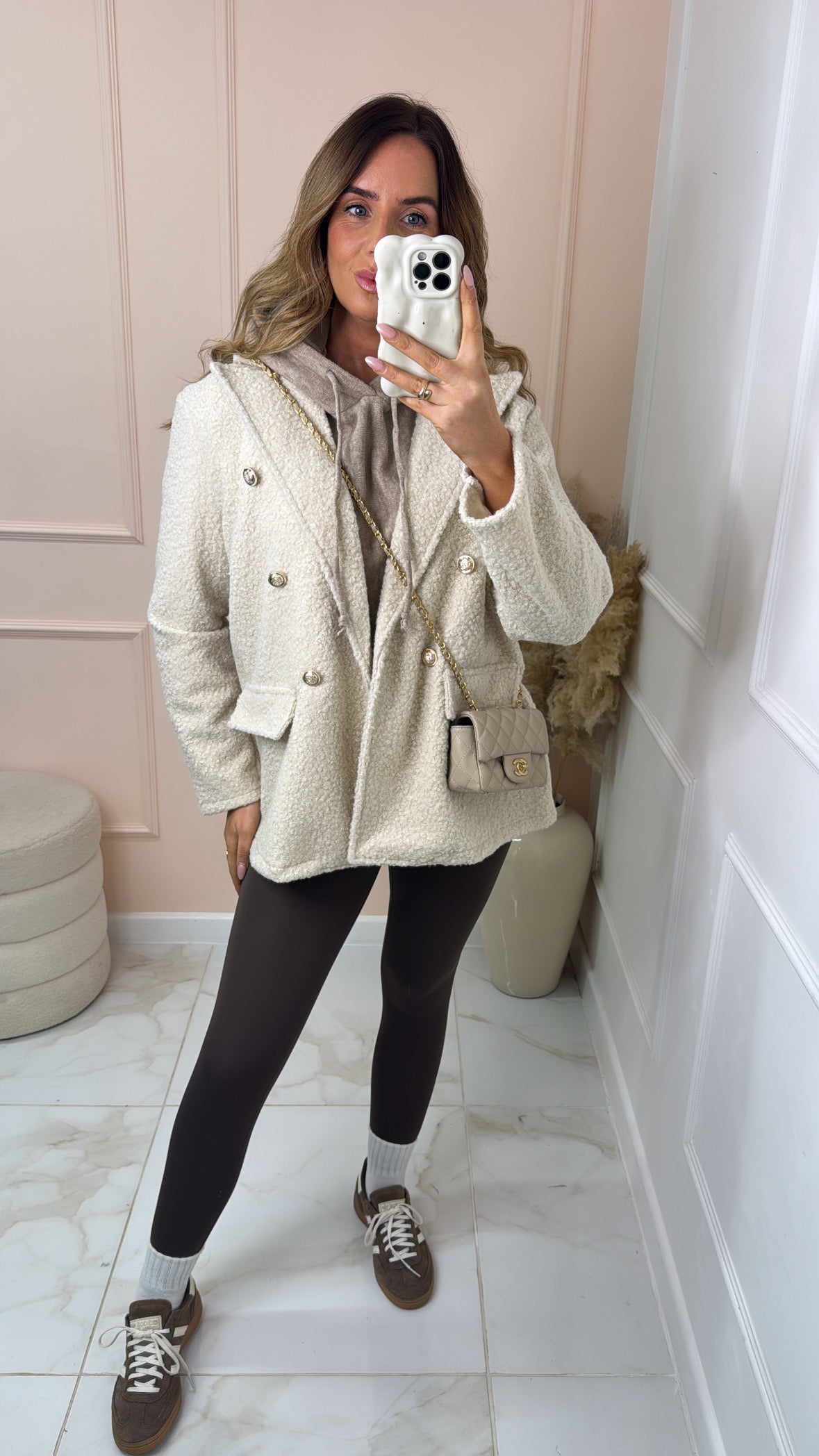 RENA cream boucle button longline blazer