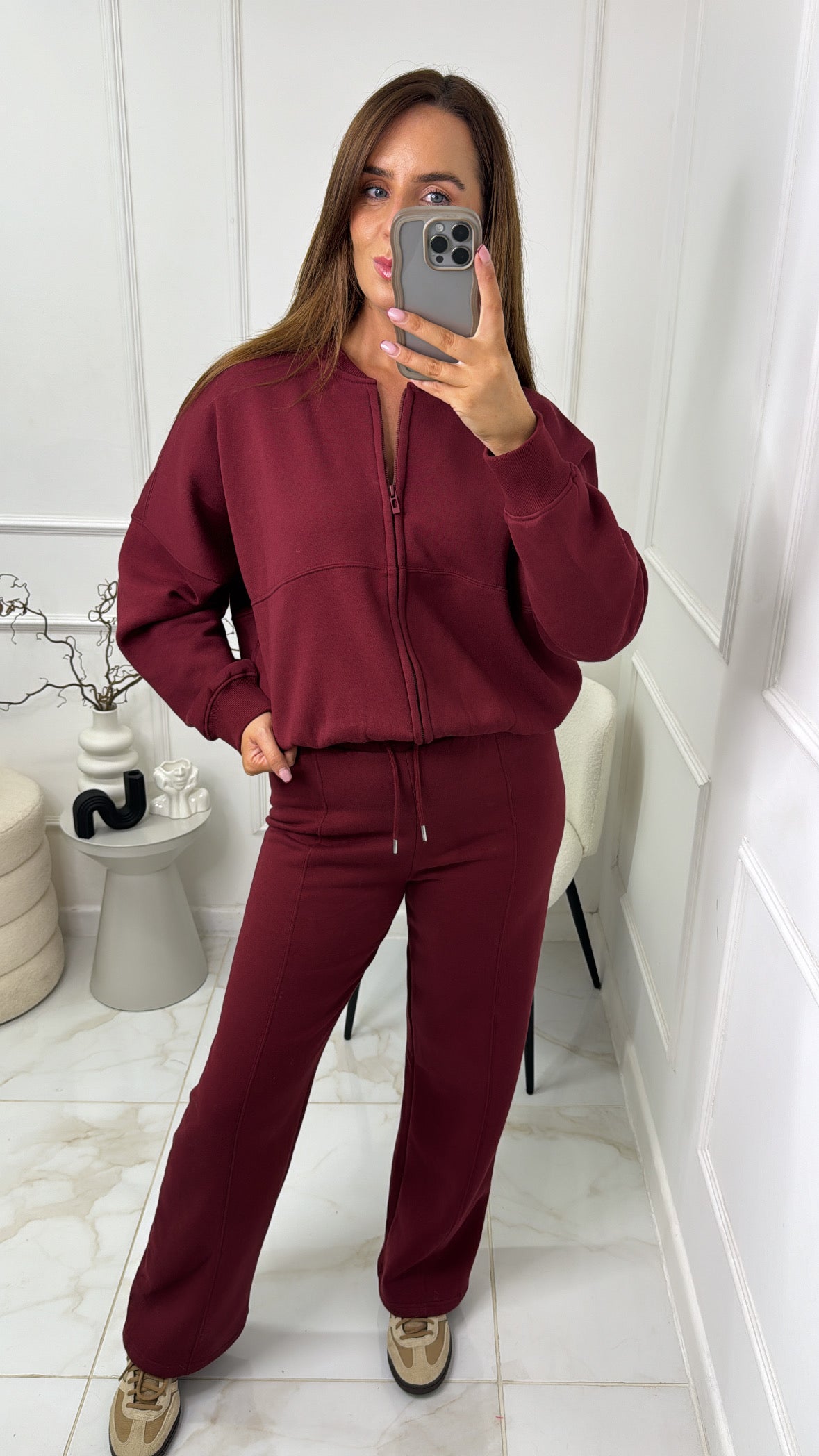 NINA burgundy bomber zip front lounge set