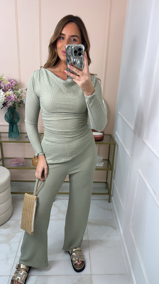 YAZ sage textured asymmetric trouser set