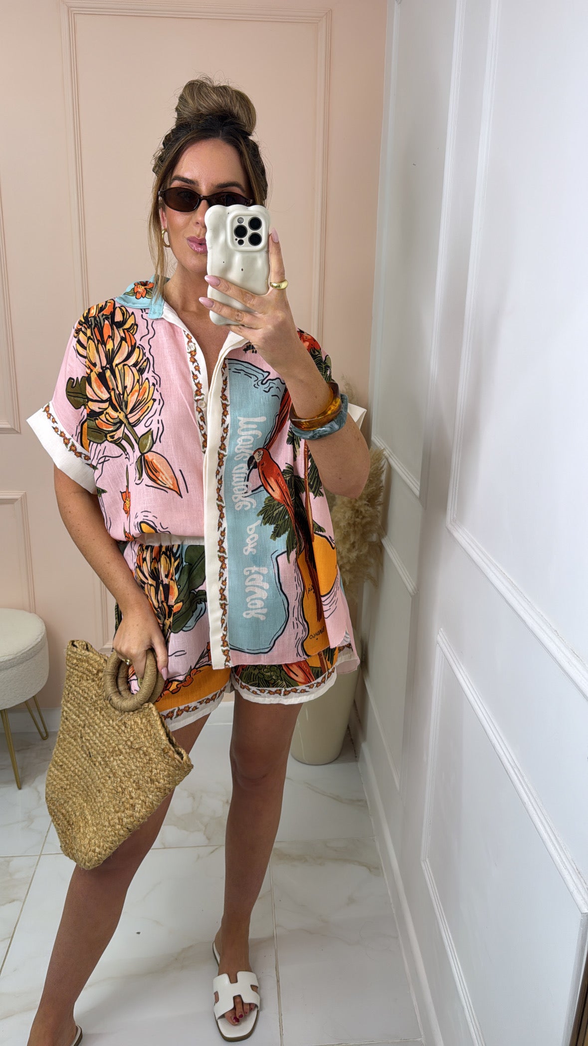 SIERRA pink tropical print short set