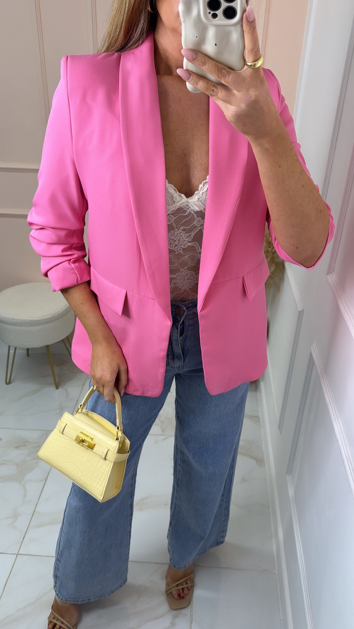 FREYA hot pink ruched sleeve blazer
