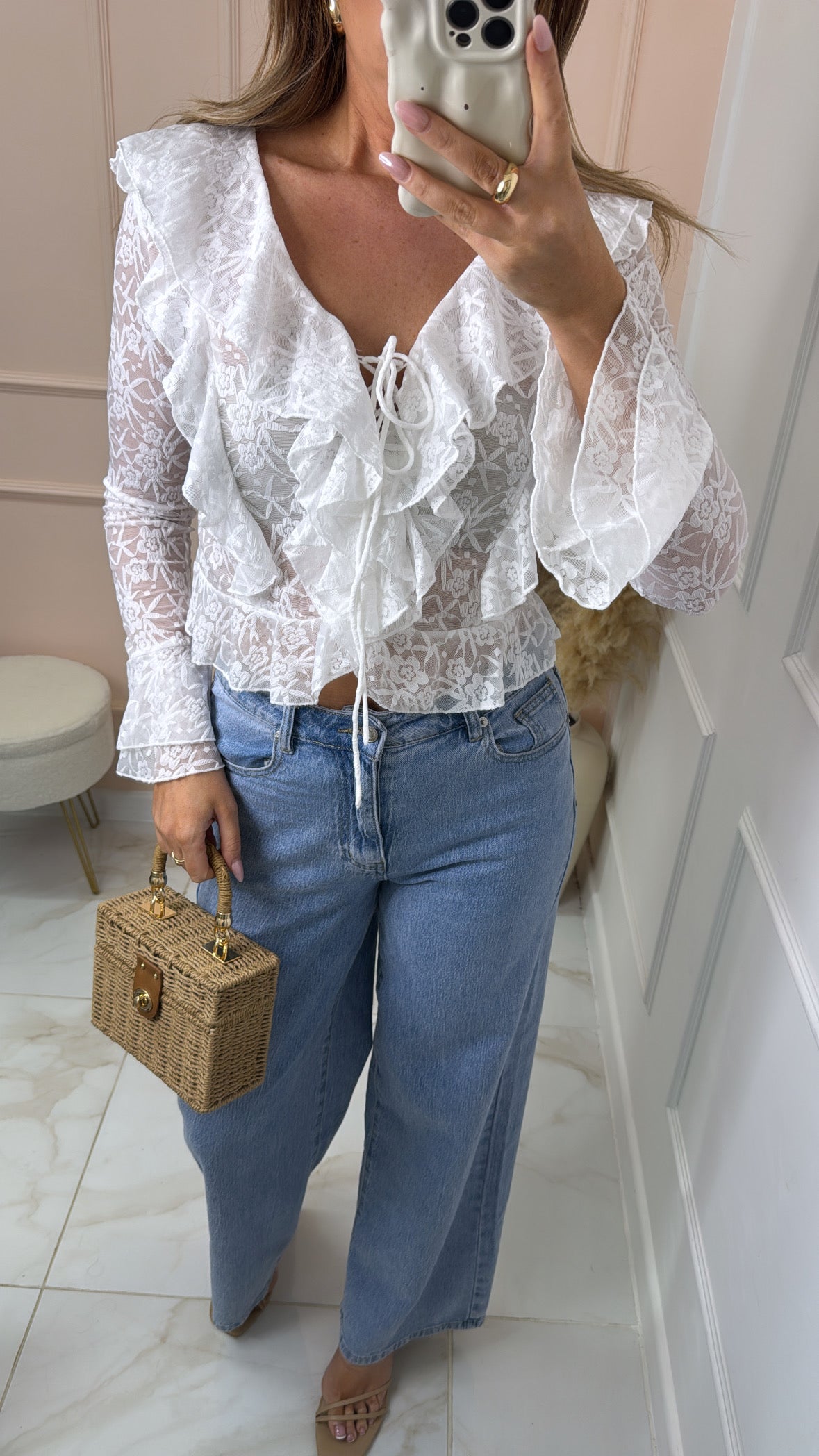 MILLIE white lace frill top