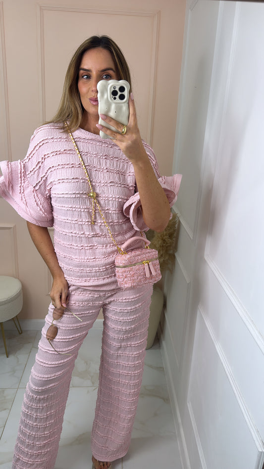 LILLIAN pink ruffle sleeve trouser set