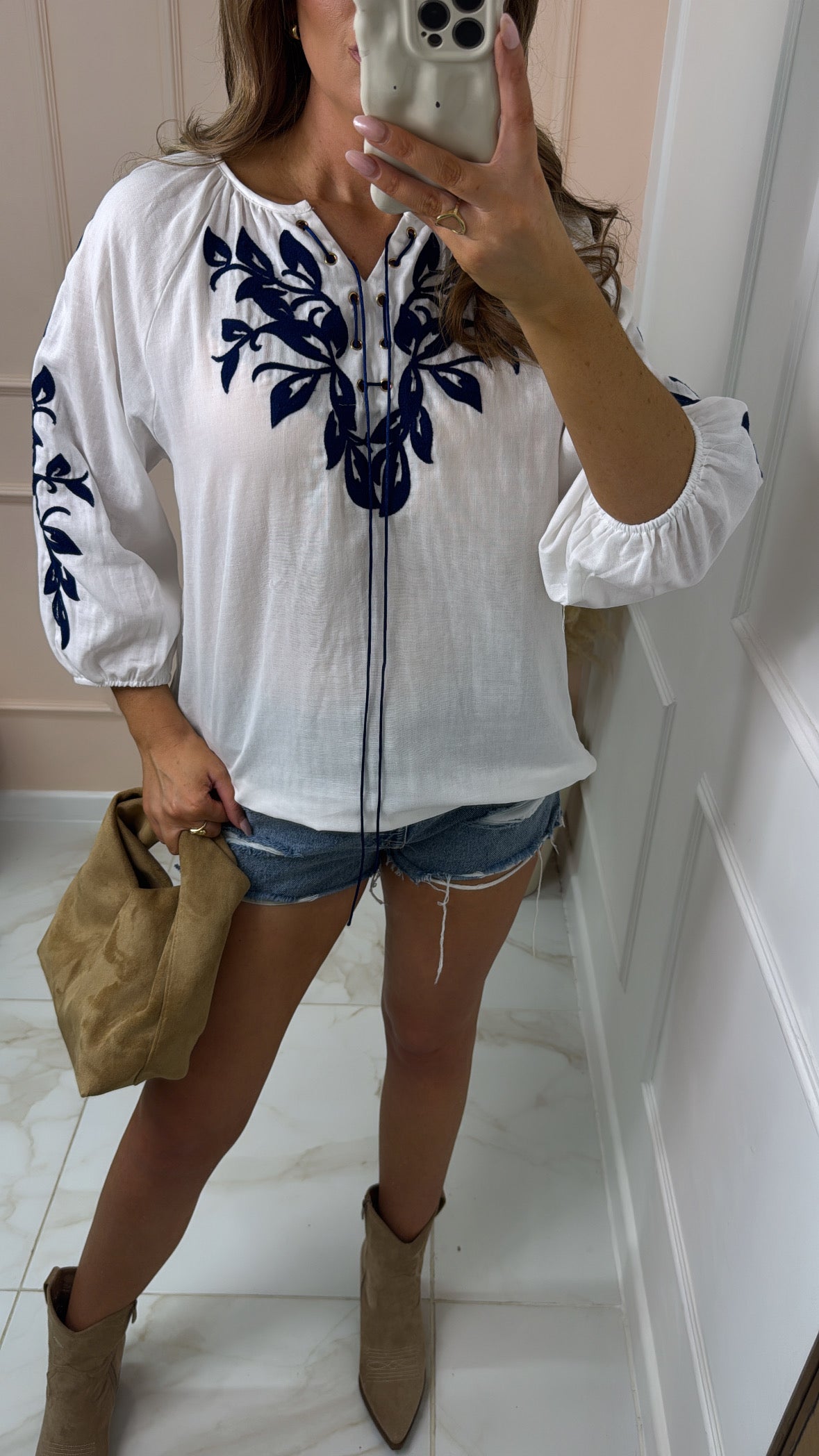 MAXINE white tie embroidered blouse
