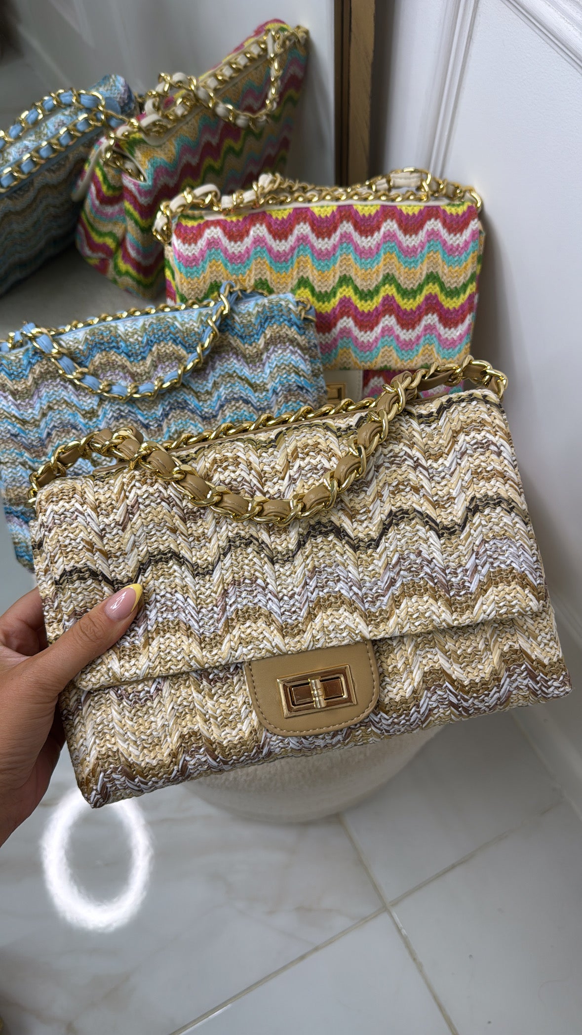 SADIE beige wave print crossbody bag