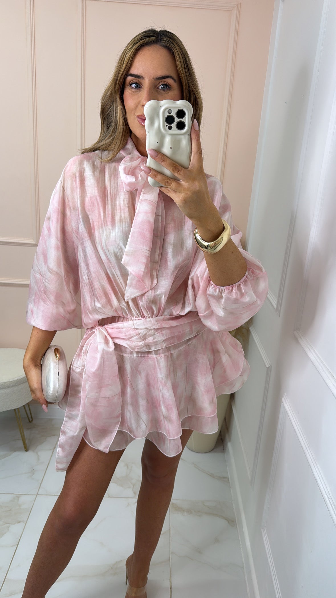 LEAH pink printed tie waist dress