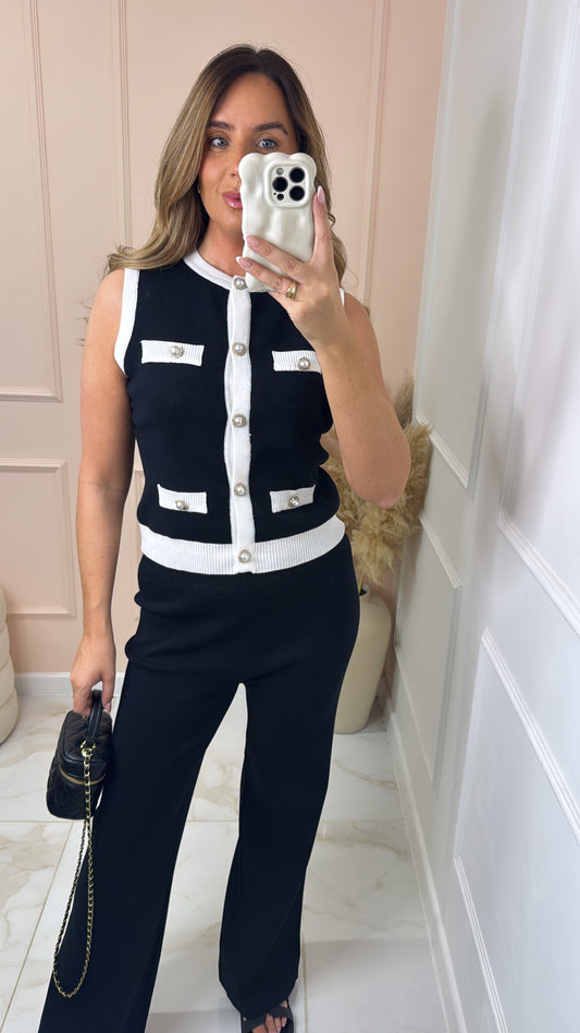 TILLY black contrast military style lounge set