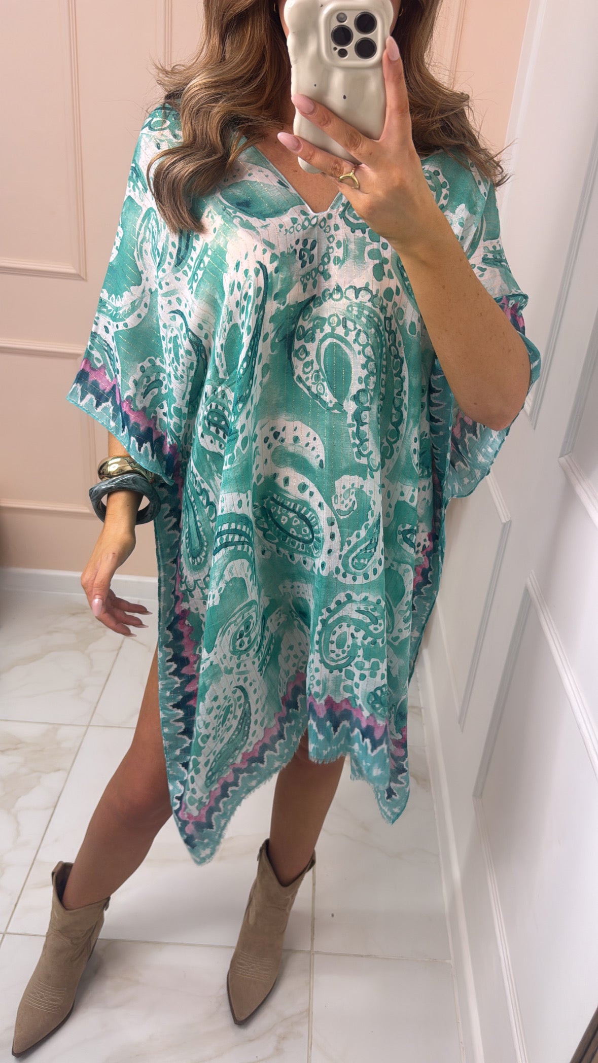 NELLY green printed silky cover up