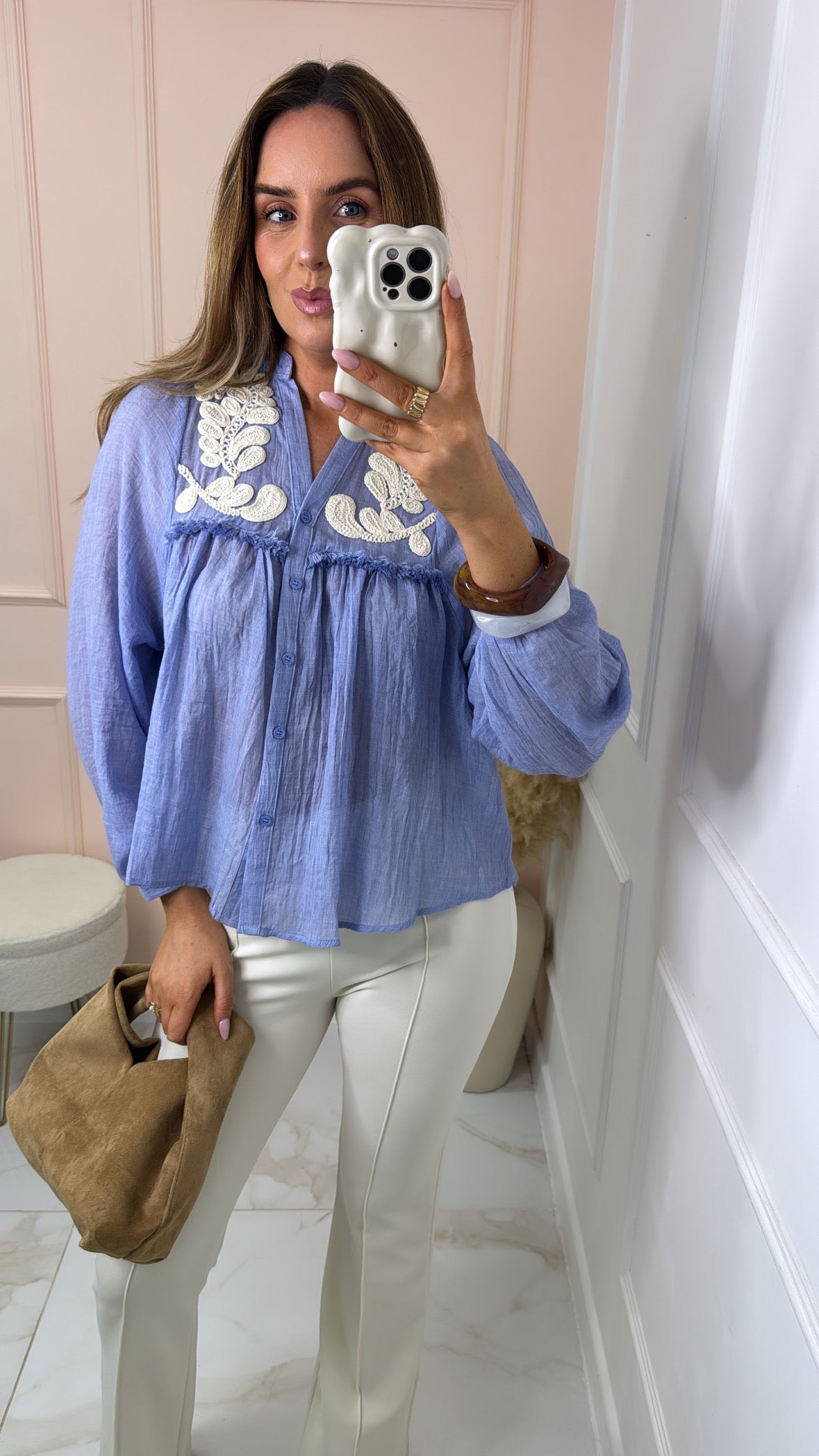 PENELOPE blue embroidered linen blouse