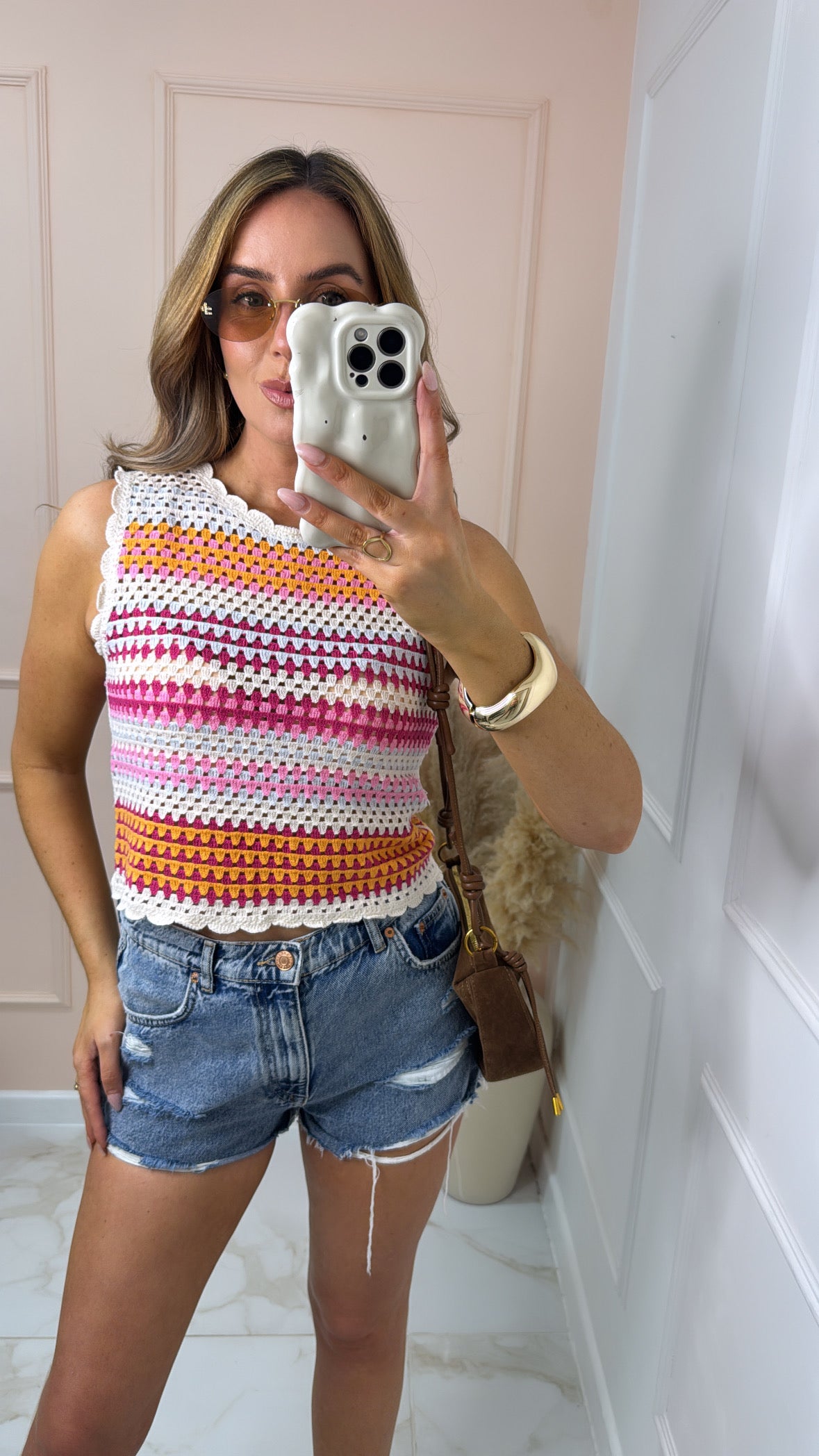 MATILDA orange pink crochet knitted vest