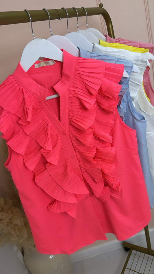 NADIA hot pink ruffle sleeveless blouse