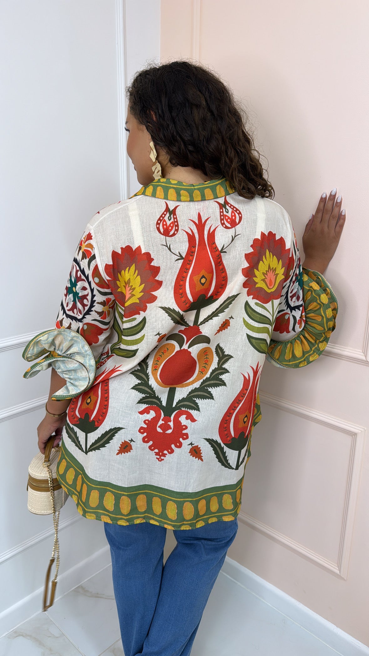 AIMEE beige printed exaggerated sleeve blouse