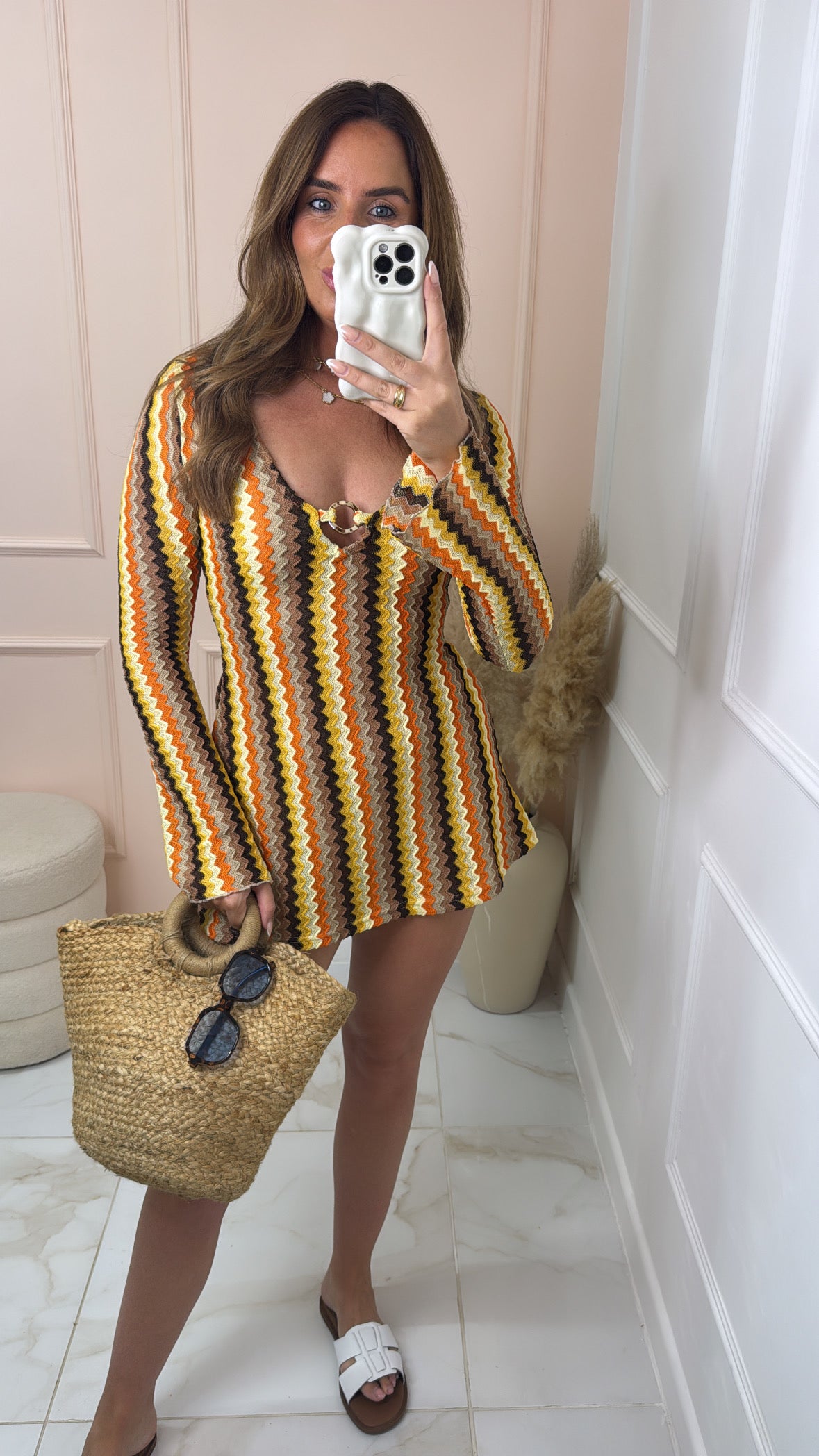 YASMIN taupe wave print mini dress
