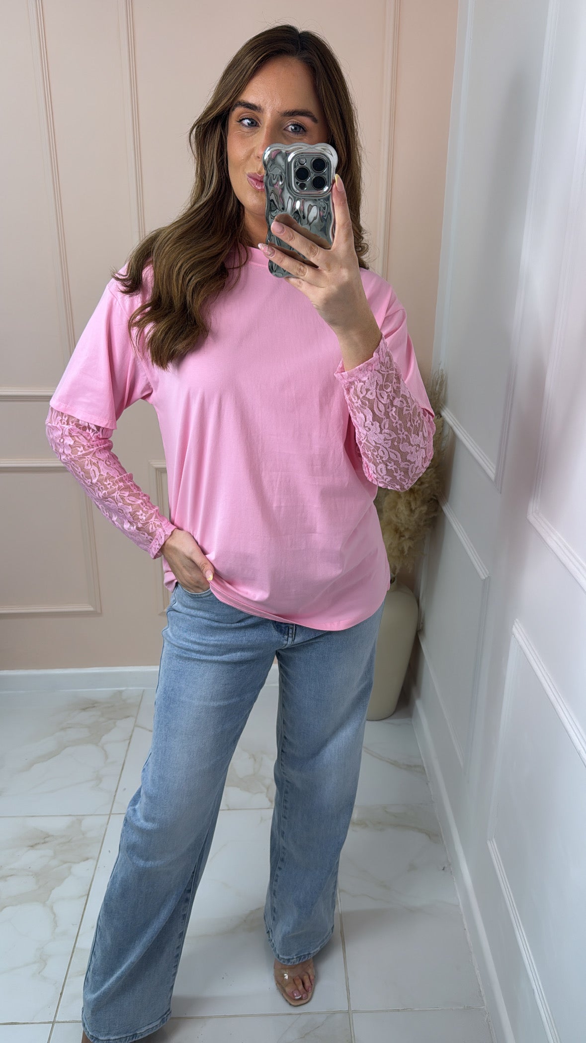 NADA pink lace sleeve t-shirt