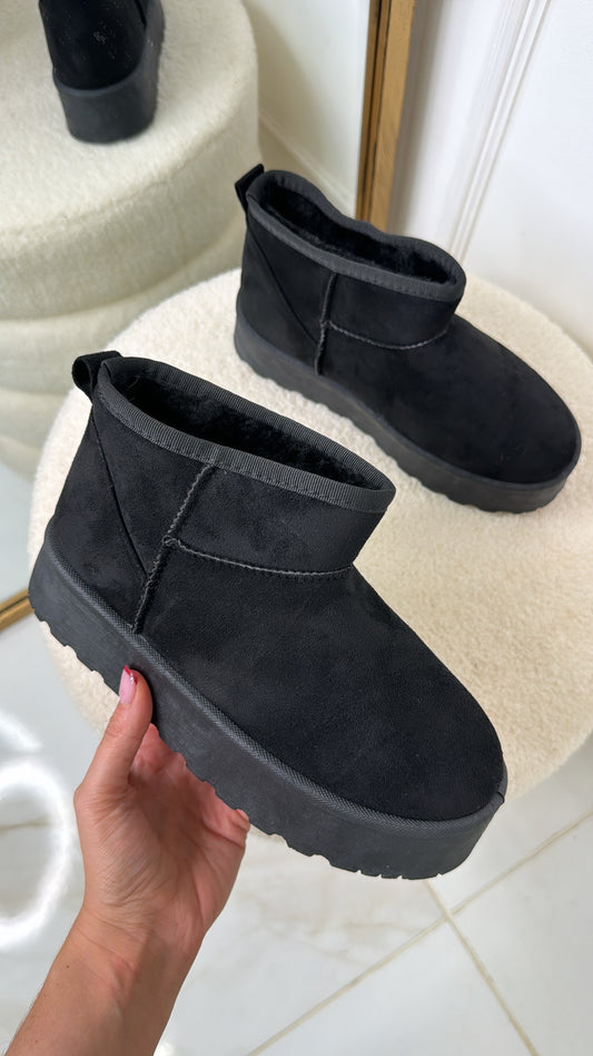 ELLE black fur lined platform mini boots