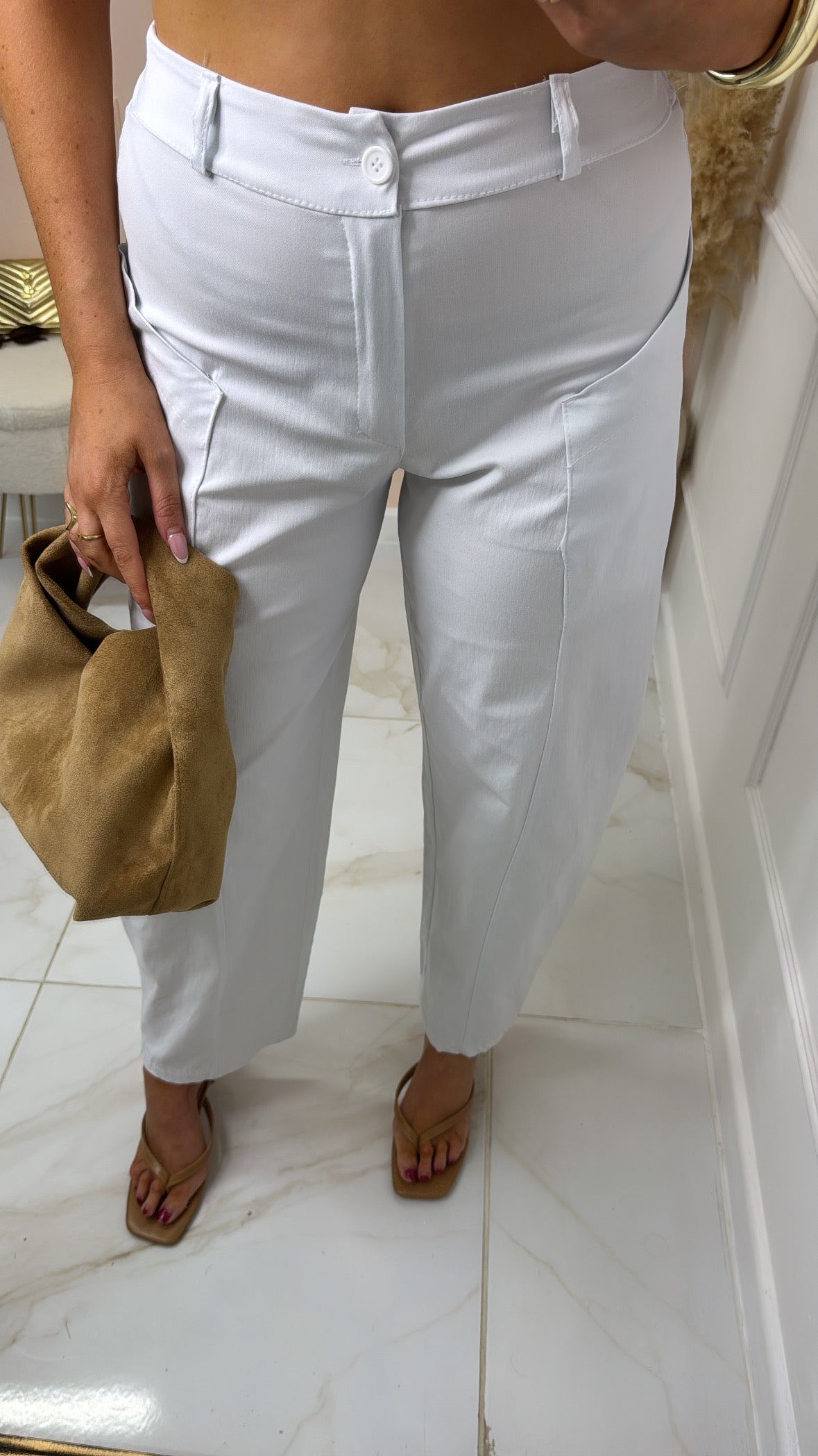 EMILY white stretchy pocket detail trousers