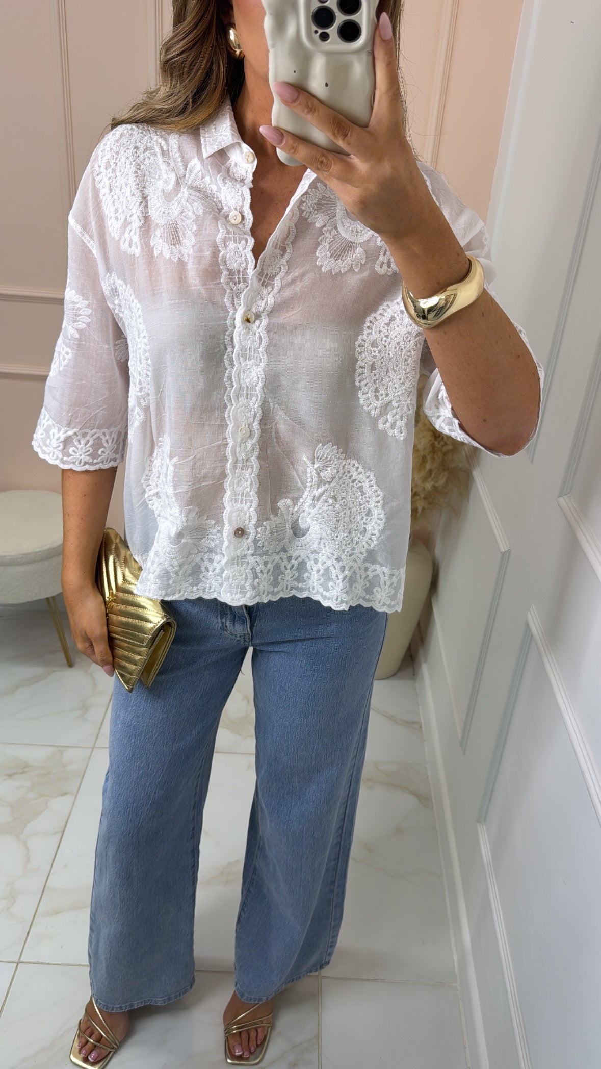 ELIZA white embroidered blouse
