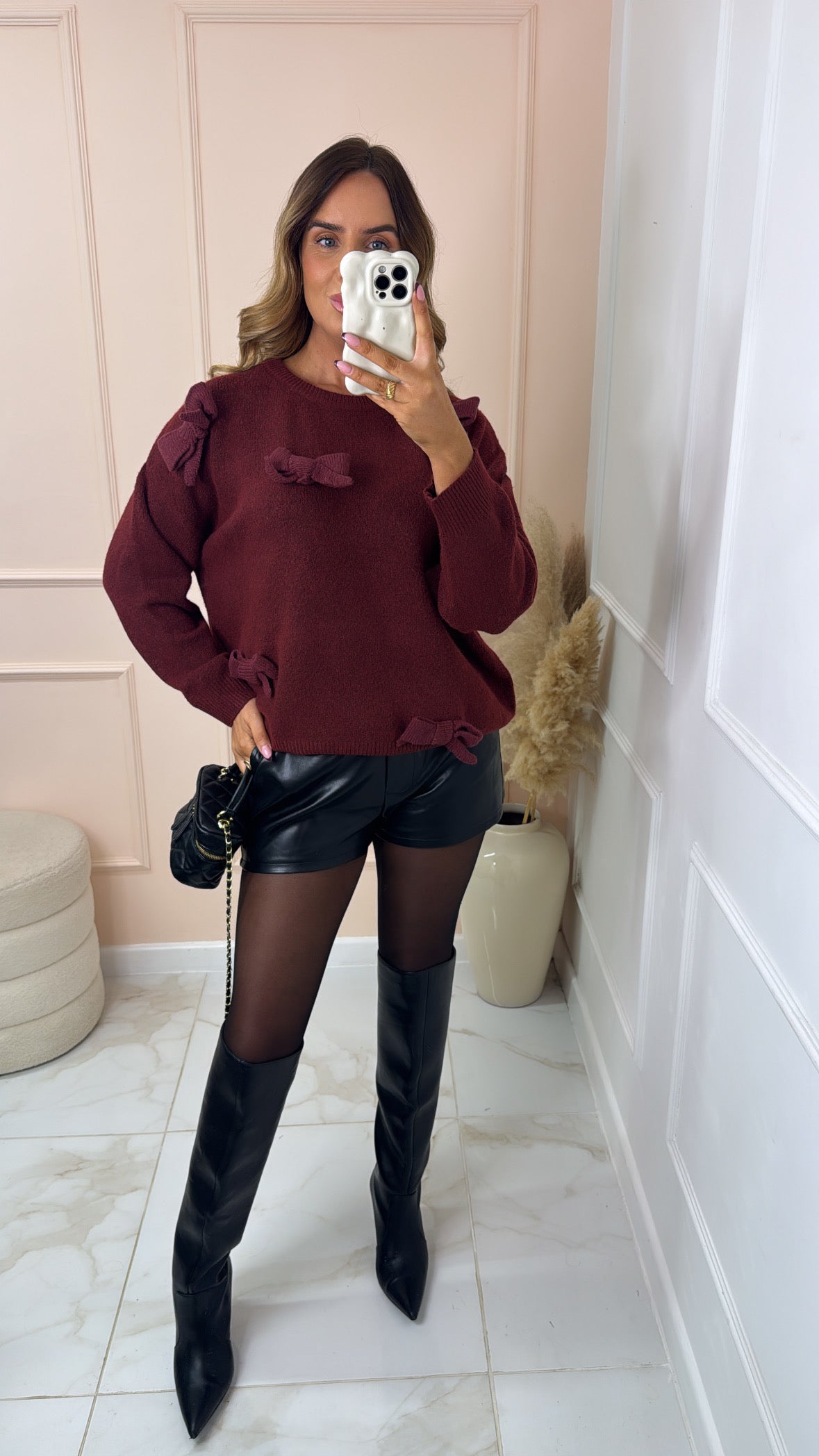 LACEY burgundy bow detail jumper