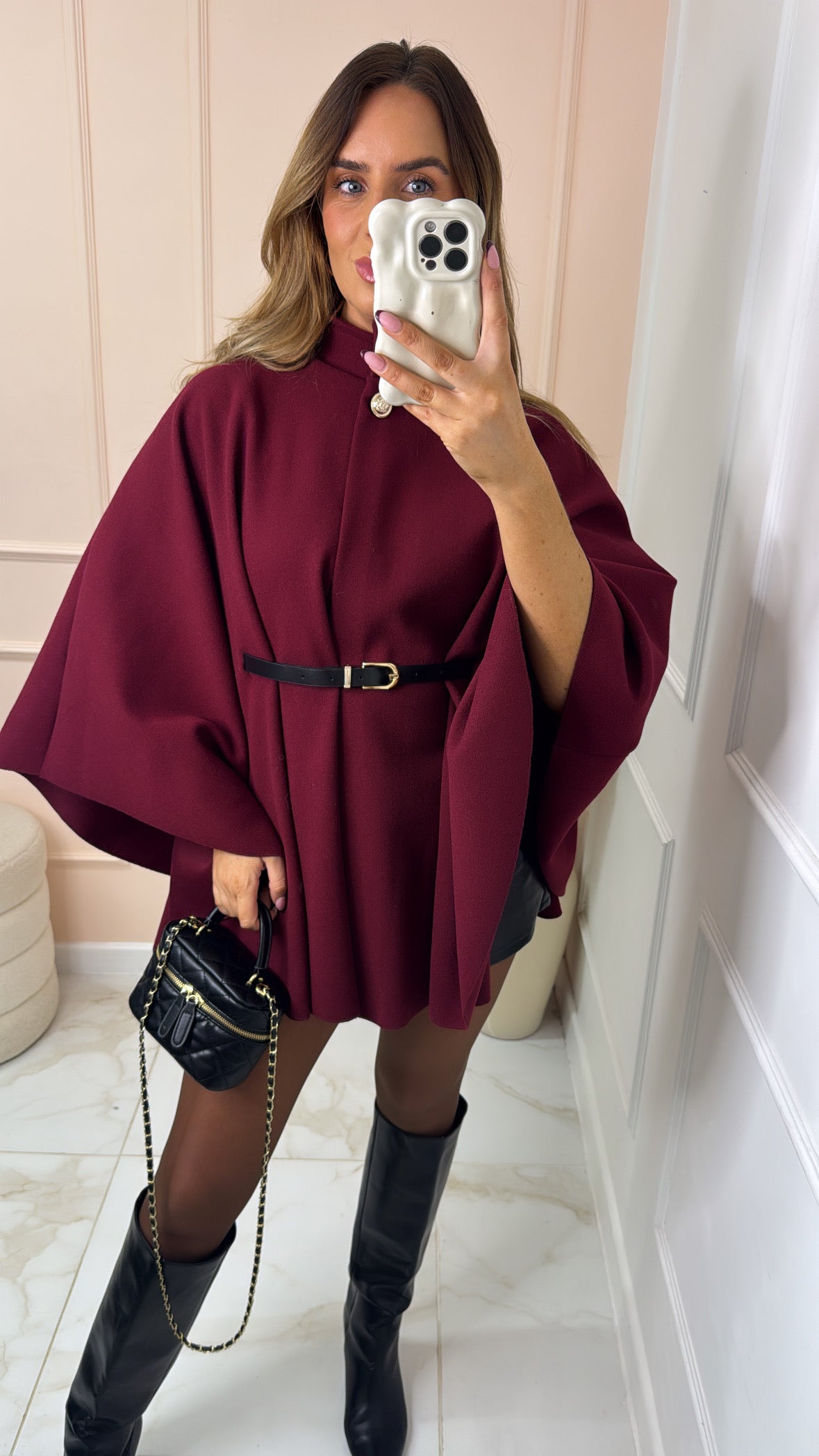 KAYLEIGH burgundy oversized belted cape