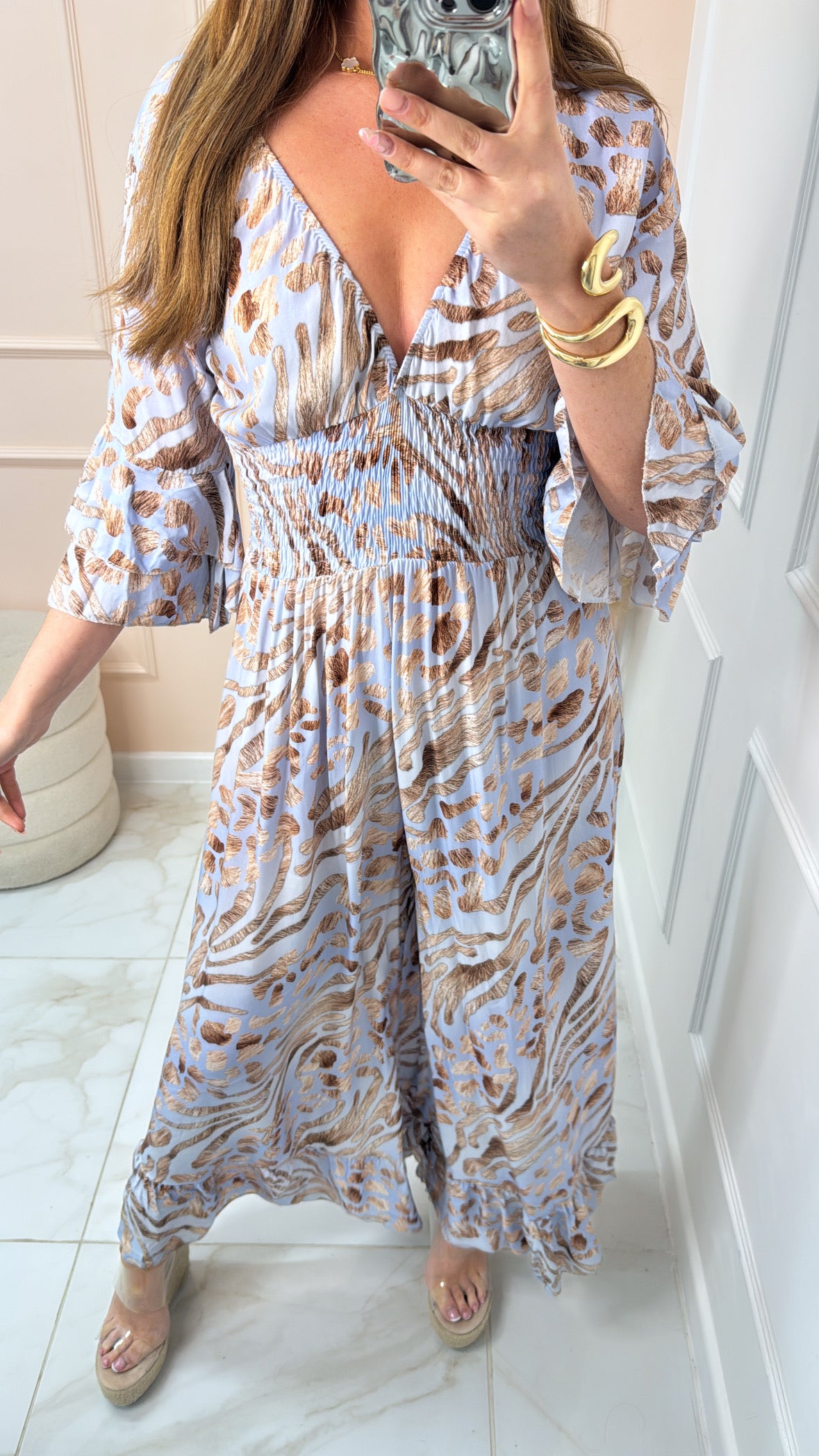 GIANA blue animal print flared jumpsuit