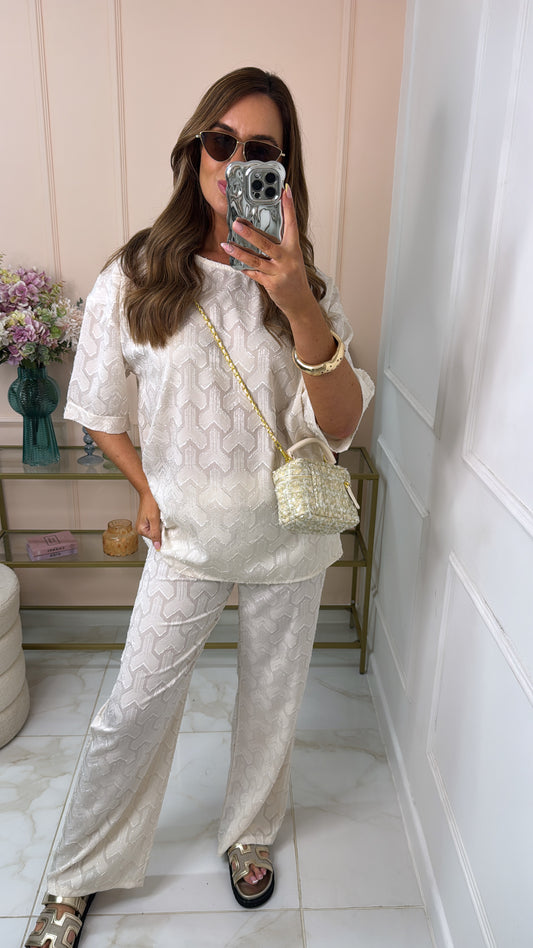 SERENA cream textured trouser co-ord