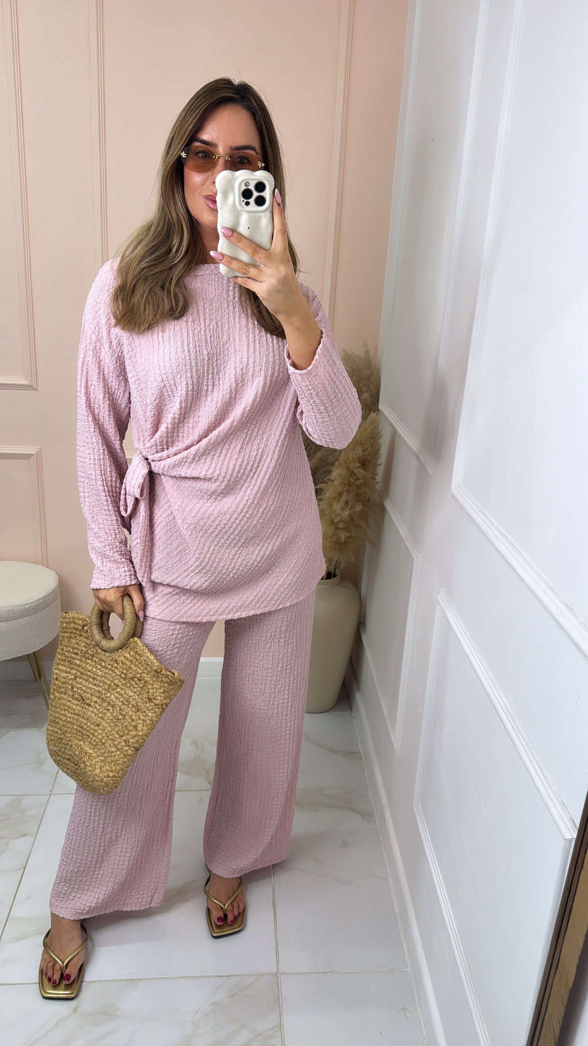 ROSE pink textured gathered side set