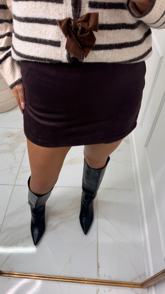 MILA brown faux suede skort