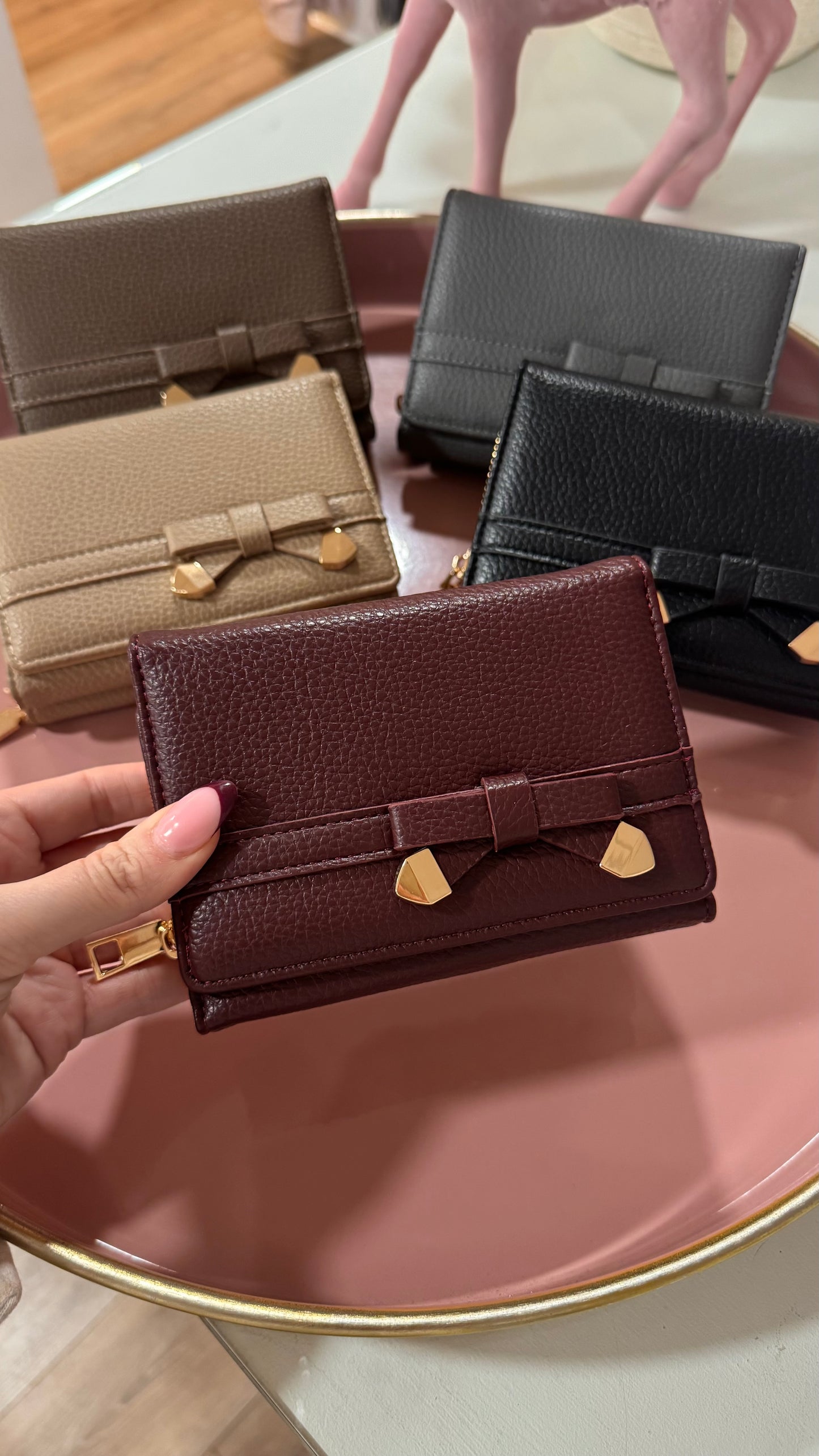 LARISSA burgundy bow detail purse