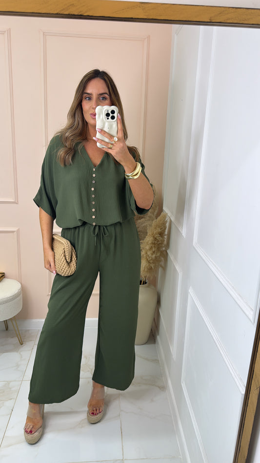 LUNA khaki button tie front trouser set