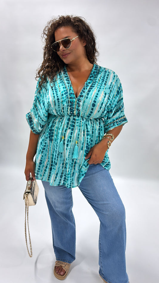 ALEXIS blue embellished smock top