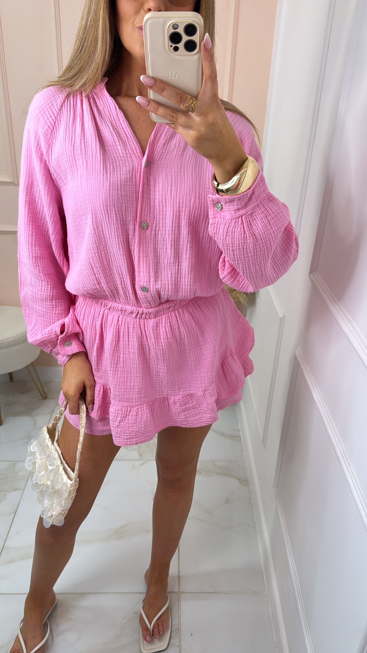 LULU pink cheesecloth playsuit