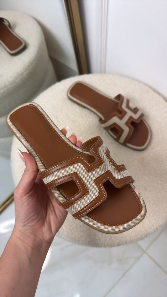 ELLIE tan canvas cut out sandals