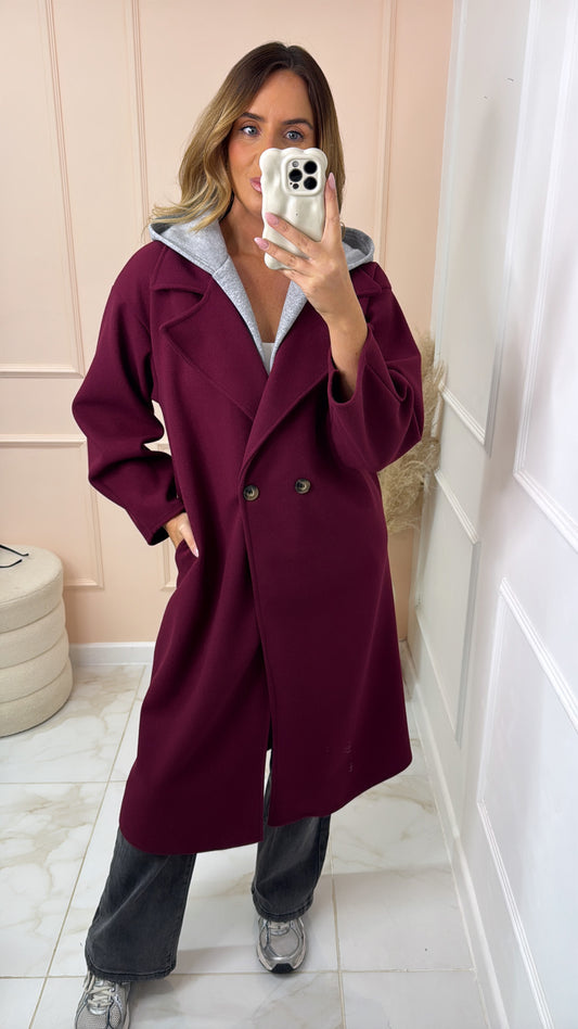 LOLA burgundy hooded duster coat