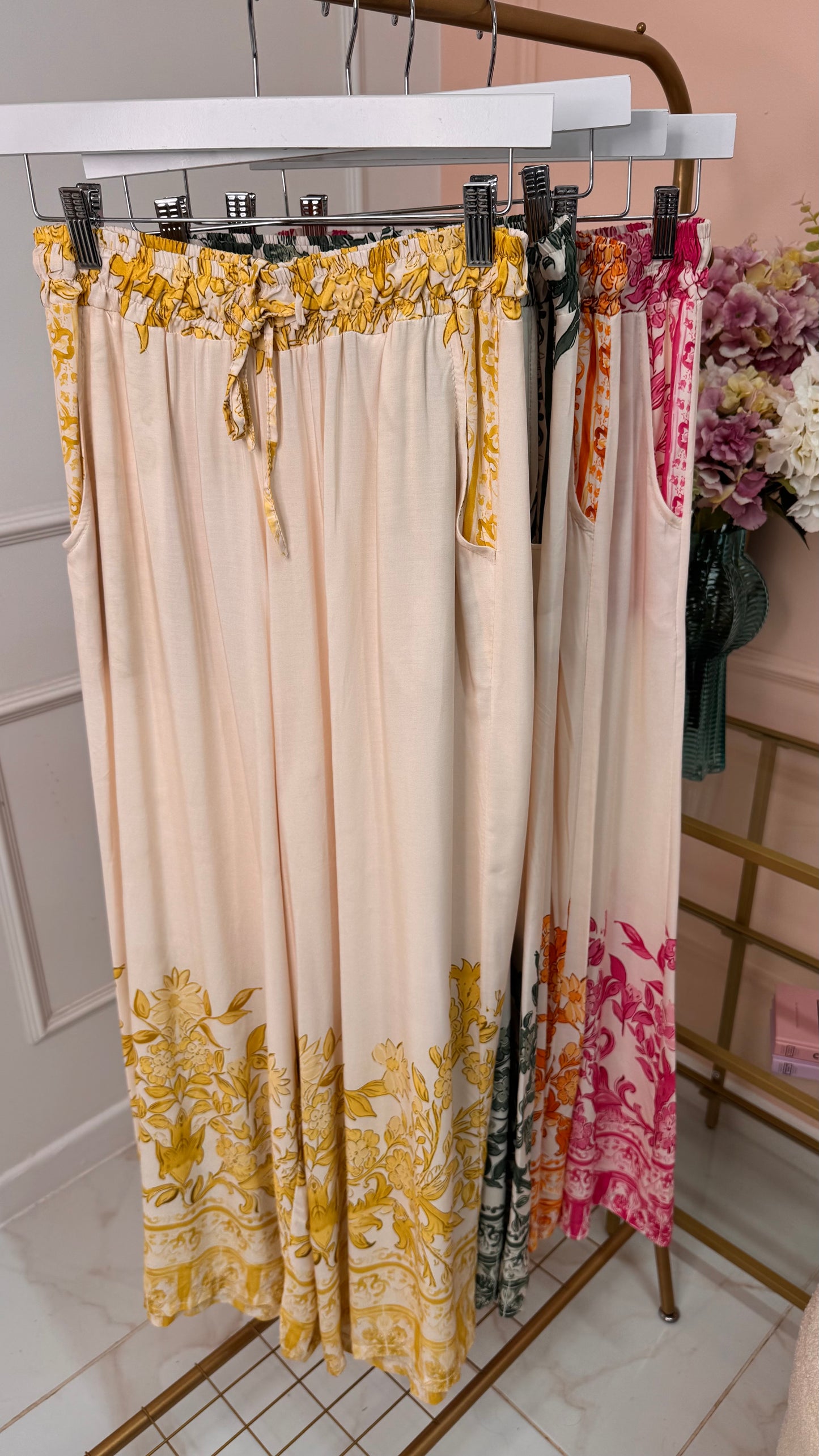 ADDISON yellow printed wide leg trousers