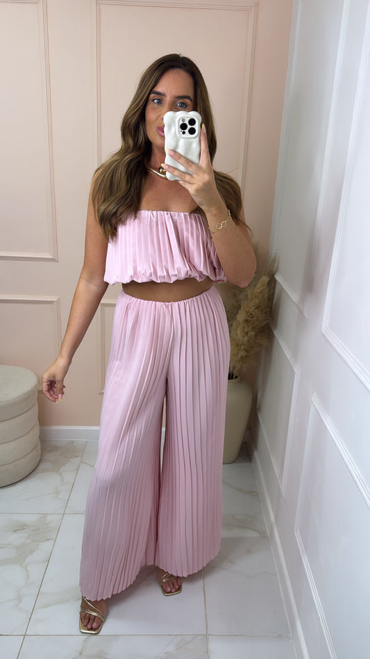 ADA pink pleated bandeau trouser set