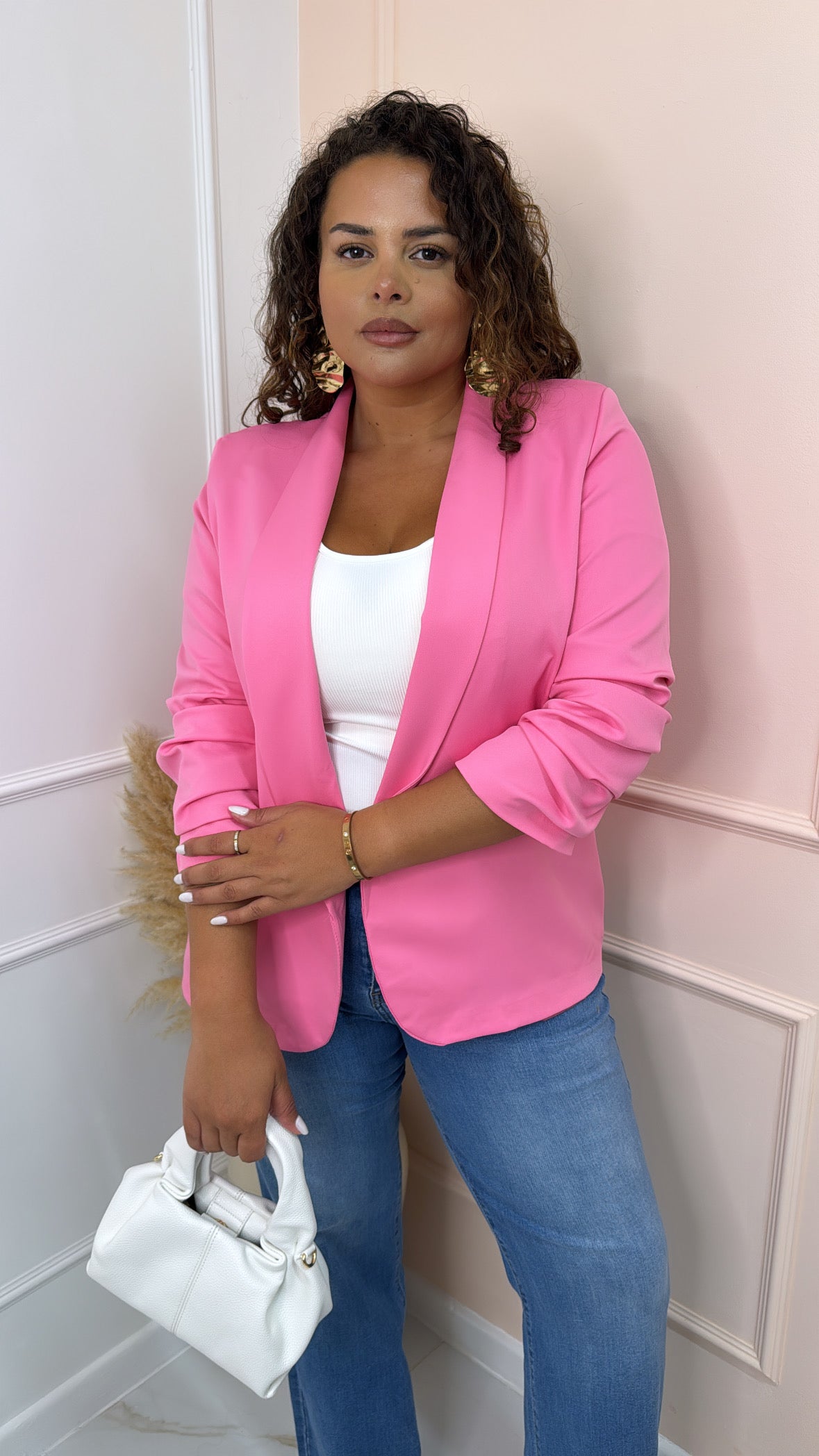 KADY candy pink ruched sleeve blazer