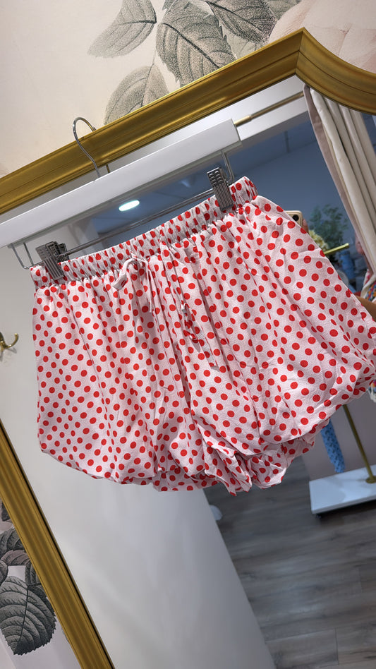 LOTTIE white red polka dot bubble hem shorts
