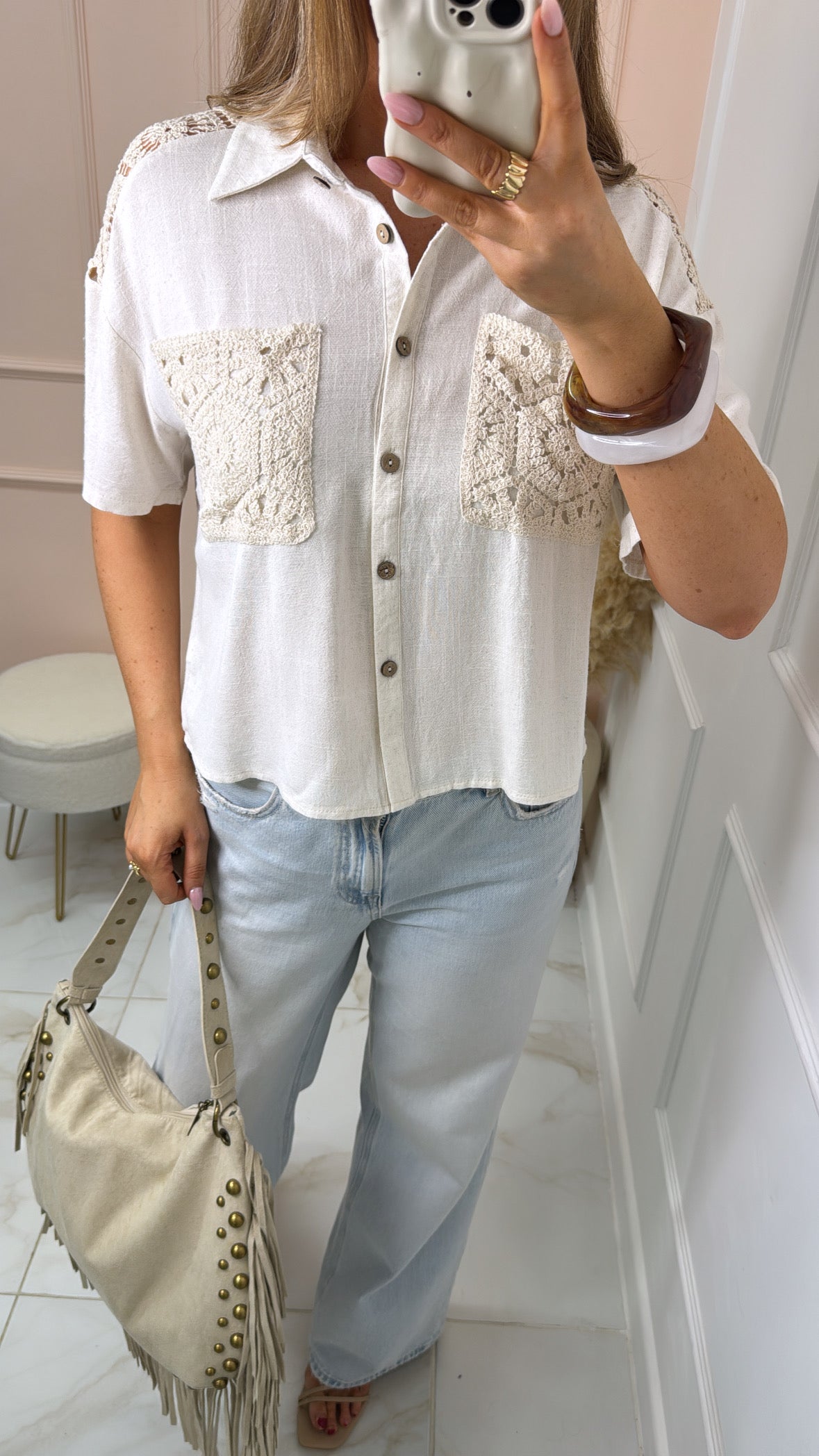 NADIA cream crochet detail blouse
