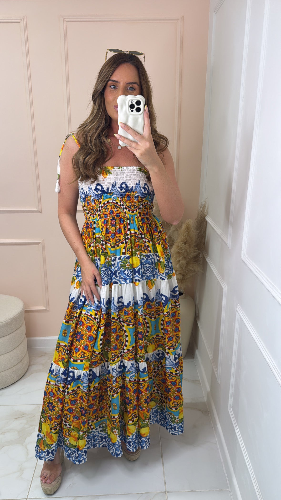 CARMEN lemon print tiered dress