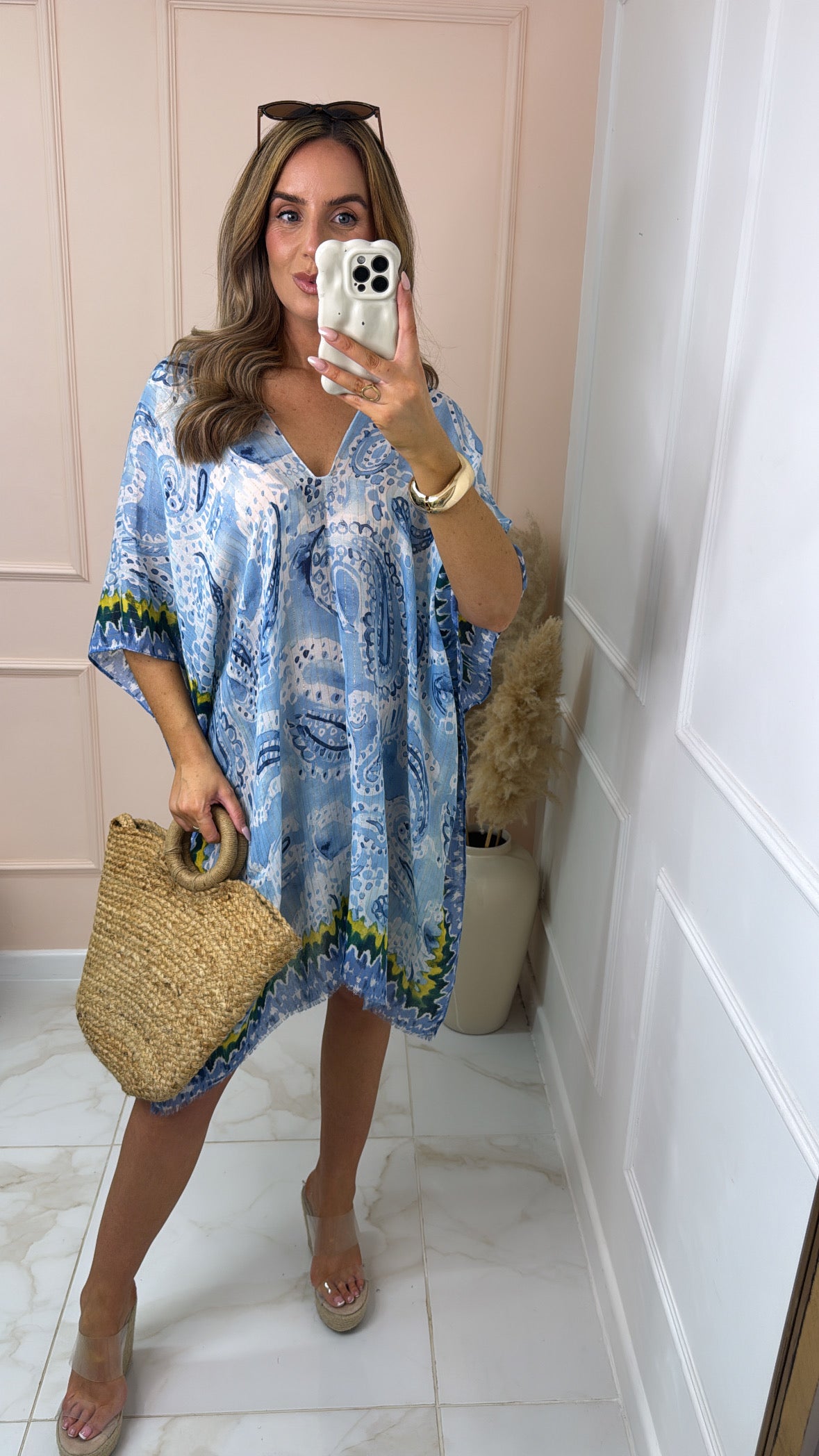 NELLY blue printed silky cover up